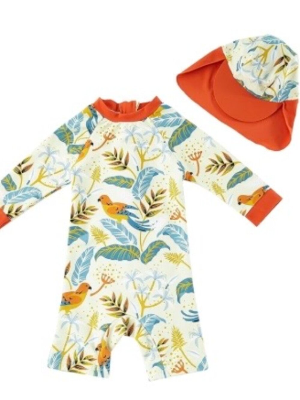 Upandfast. Baby/Toddler Swimsuit UPT 50+ 1-Piece Zipper Orange/Bird 12-18months